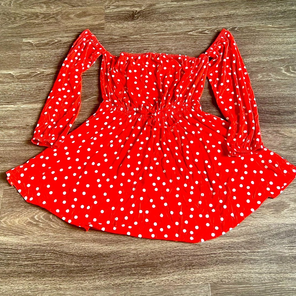 ASOS Red Polka Dot Long Sleeve Mini Dress